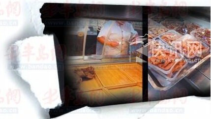 柜台工作人员把价签撕掉。撕掉价签的盒装熟食。 柜台工作人员把价签撕掉。撕掉价签的盒装熟食。